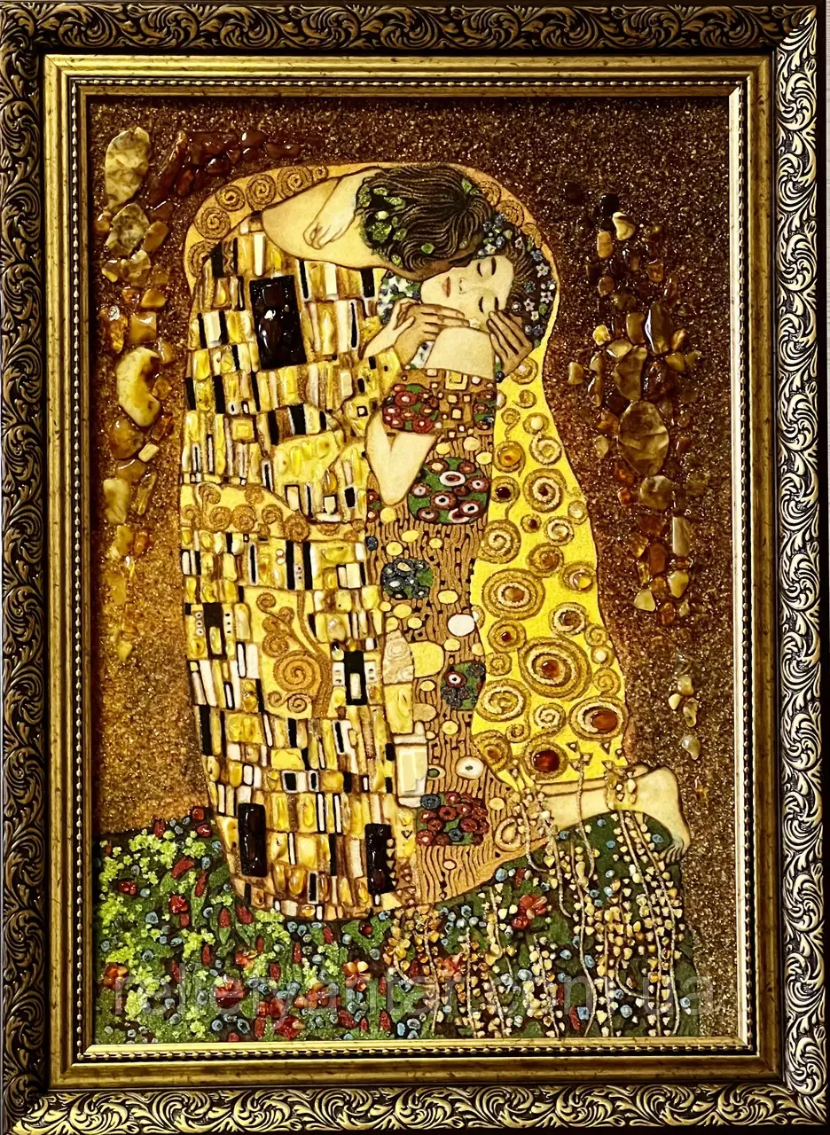 Картина з бурштину "Поцілунок" (репродукція Густаф Клімт) 40х60 см, фото 1