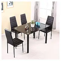 Кухонний комплект столи та стільці (Стіл на кухню скляний) Набір кухонних меблів Стіл та 4 крісла чорний