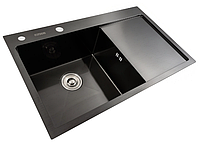 Стальная кухонная мойка врезная из нержавеющей стали черная 7848L Platinum, прямоугольная, металлическая