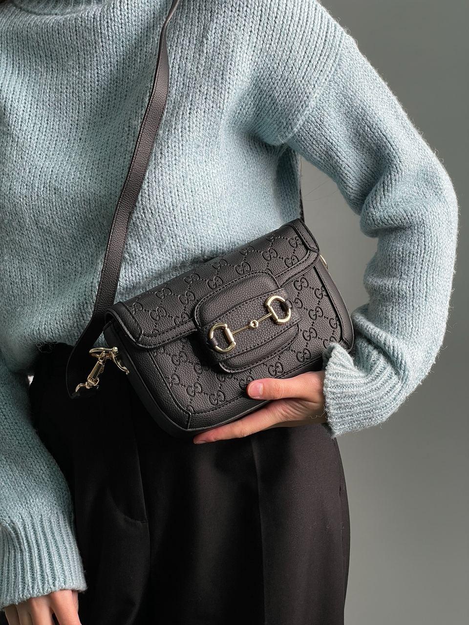 Жіноча сумка Гуччі чорна Gucci Black Horsebit 1955 Mini Bag