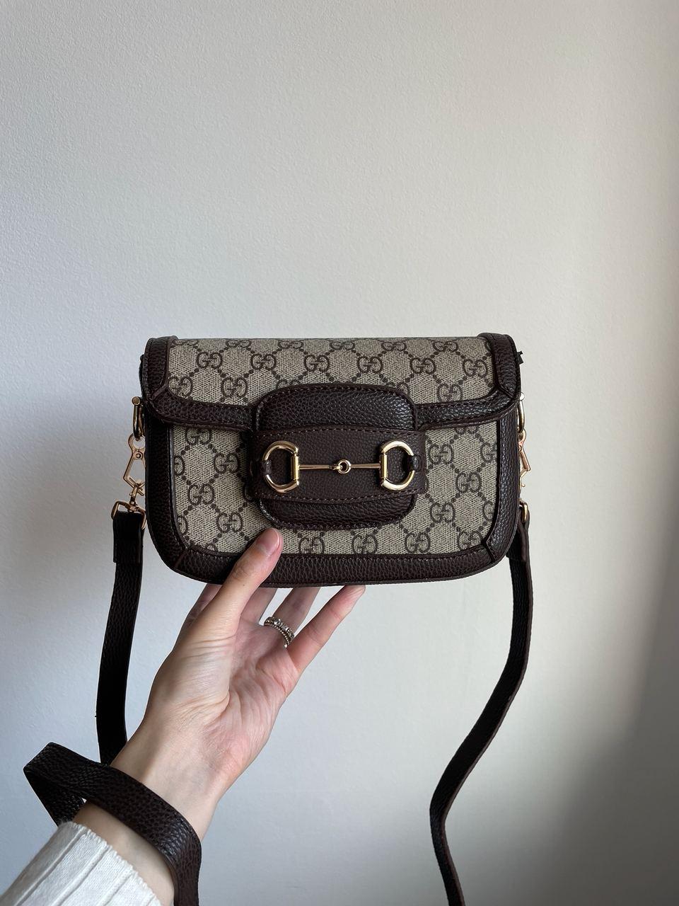 Жіноча сумка Гуччі коричнева Gucci Brown Horsebit 1955 Mini Bag