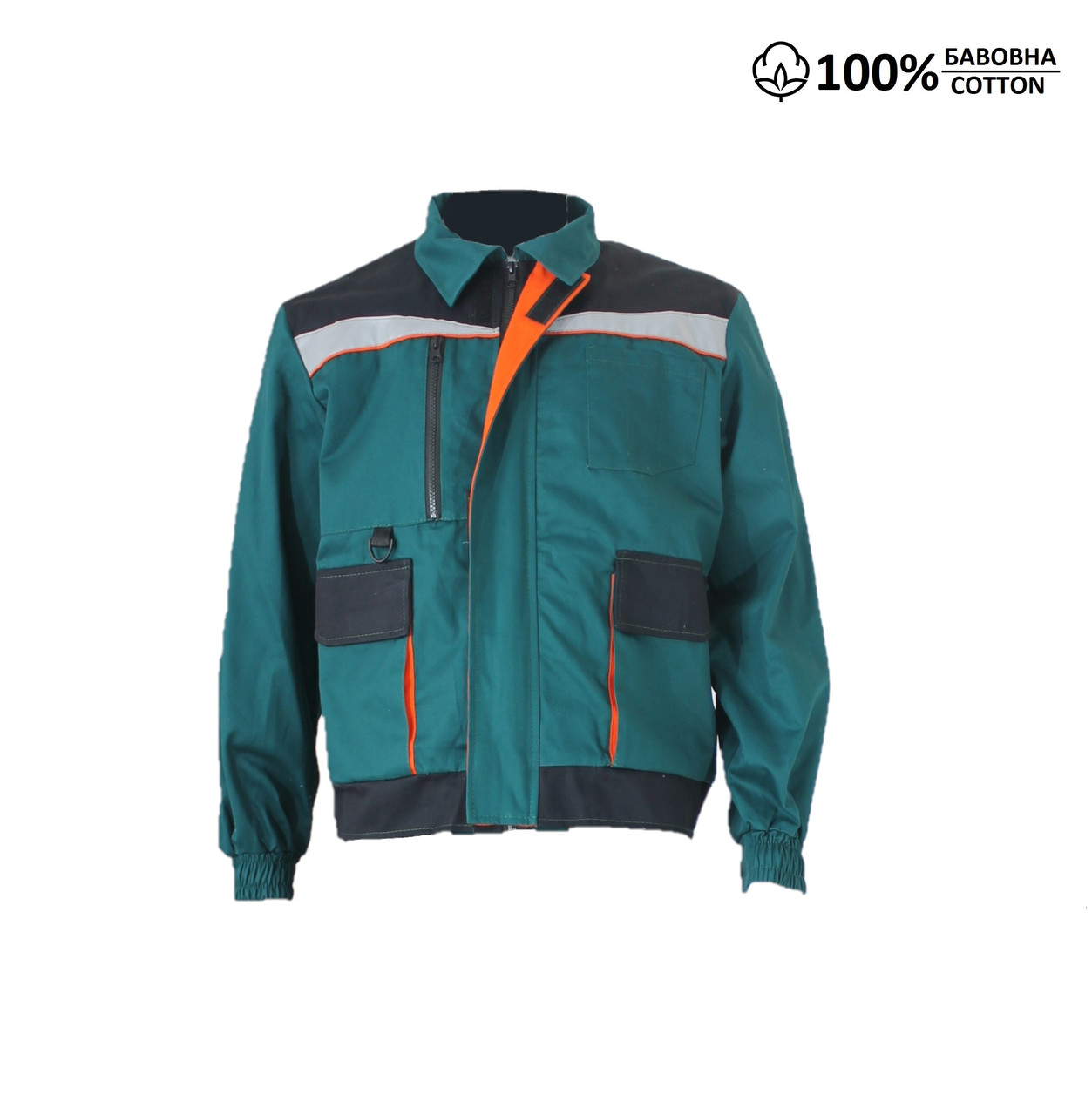 Куртка робоча БІЗОН зелена з чорним (100% бавовна), фото 1