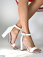 Женские летние туфли эко кожа босоножки на каблуке с ремешком белые