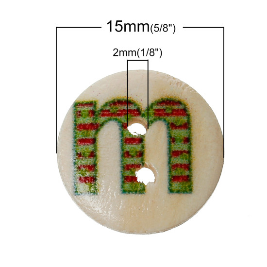 Деревянные пуговицы Finding Круглые с двумя отверстиями буквы латинского алфавита Микс 15 мм Упаковка 10шт - фото 2 - id-p2189506017