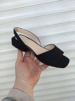 Босоножки женские черніе замшевіе на удобном каблуке