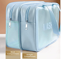 Сумка органайзер голубая прозрачная Washbag 27х16х14 см с ручками косметичка для банных принадлежностей