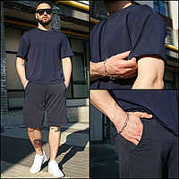 Комплект мужской летний Player (футболка + шорты) синий (S/M - 2XL/3XL) трикотаж Летний комплект двойка
