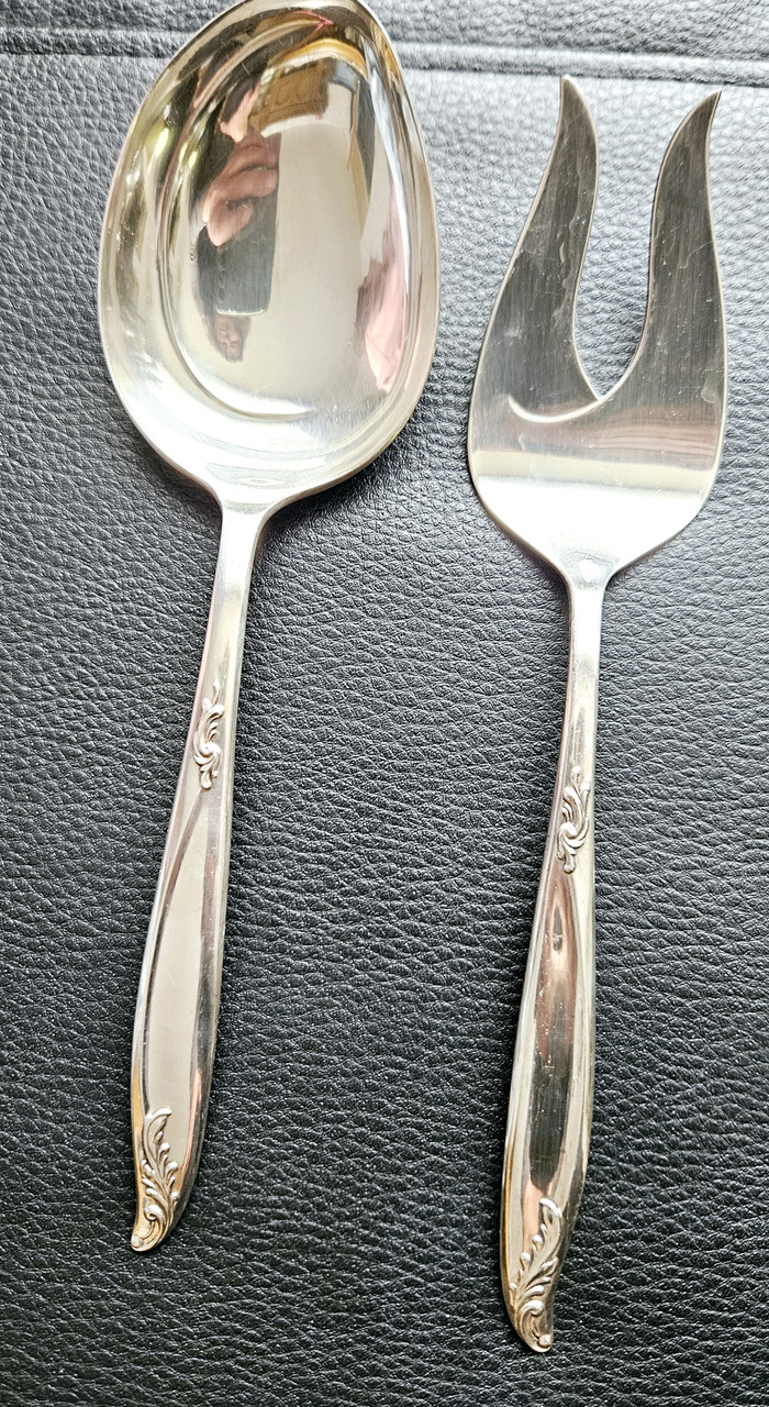 Вінтажний набір срібних ложок для салату, фото 1