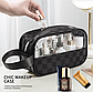 Сумка органайзер для косметики чорна еко-шкіра Washbag 21х12х8см дорожня косметичка з ручкою для підвішування, фото 6