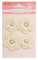 Набір брадсів"SANTI" Квіти вязані  натуральні 4шт. 952615