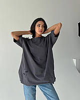 Женская футболка оверсайз с порезами NV-132р: 42-46, 48-52 графит