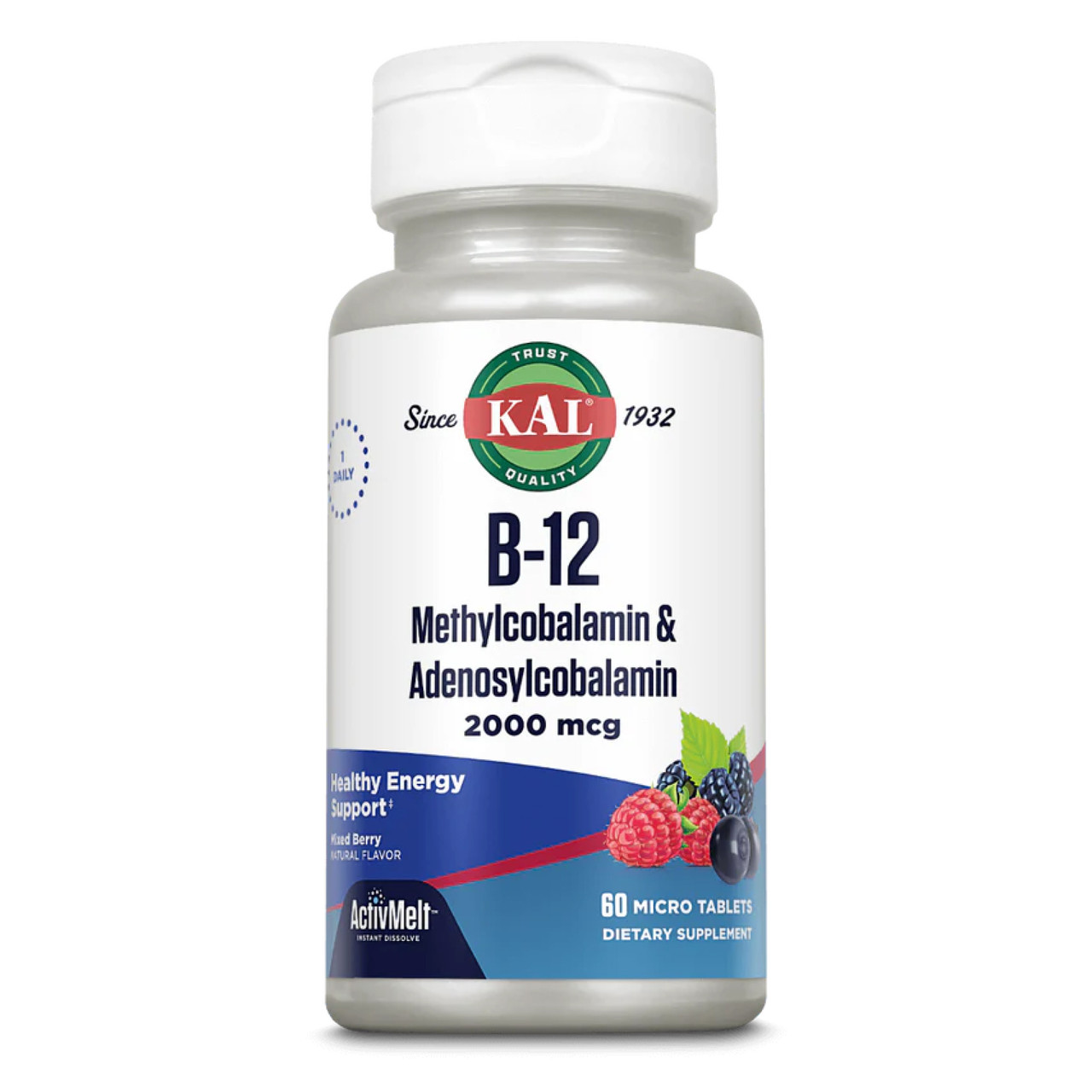 B-12 Methylcobalamin and Adenosylcobalamin 2000mcg - 60 tabs, фото 1