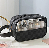 Косметичка-органайзер для косметики чорна еко-шкіра Washbag 21х12х8см дорожня сумка з ручкою для підвішування, фото 6