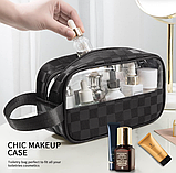 Косметичка-органайзер для косметики чорна еко-шкіра Washbag 21х12х8см дорожня сумка з ручкою для підвішування, фото 3