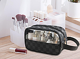 Косметичка-органайзер для косметики чорна еко-шкіра Washbag 21х12х8см дорожня сумка з ручкою для підвішування, фото 5