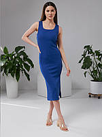 Летнее длинное женское платье в рубчик без рукава синее электрик 42-44, 44-46, 46-48