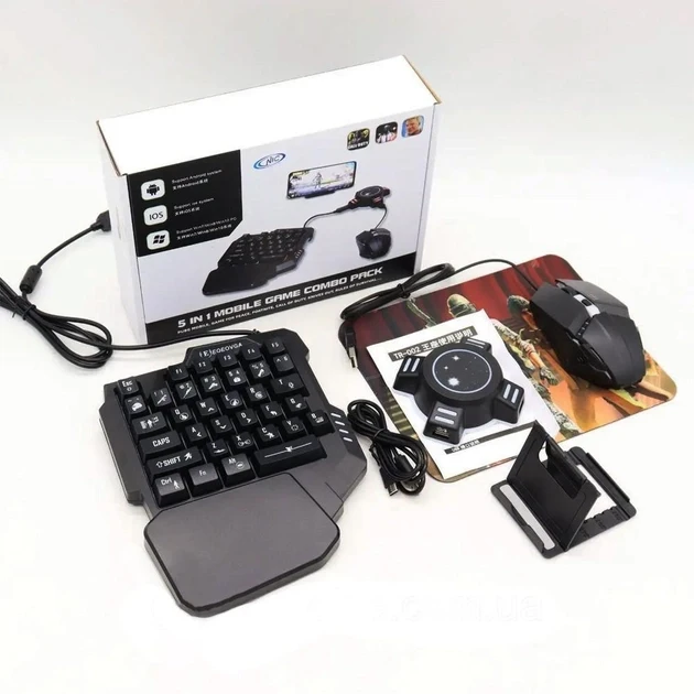 Ігровий набір для телефону з клавіатурою мишкою і Bluetooth хаб 5в1 MOBILE GAME COMBO PACK Jw, фото 1