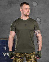 Мужская футболка влагоотводящая хаки c гербом, футболка армейская зсу олива сoolmax легкая px132