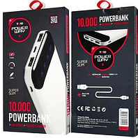 Повербанк(Power Bank 10000 mAh)Powerway TX-10 Компактный внешний аккумулятор 2USB быстрая зарядка