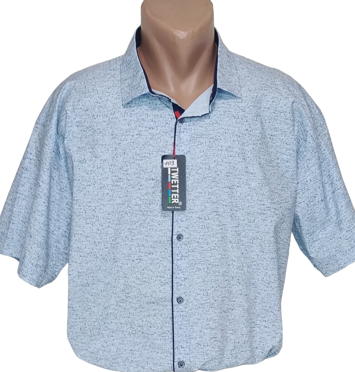 Батальна чоловіча теніска Twetter vk-0103 блакитна Туреччина, ошатна стильна чоловіча сорочка короткий рукав 6XL