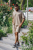Мужской летний костюм из натурального льна футболка шорты с гербом размеры 46-52
