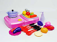 Игровой набор Shantou "Кухня - плита, кран с водой, посудка" розовая QC-5B