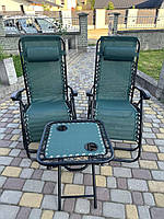 Набор шезлонгов со столиком 2+1, Кресла-шезлонги, Раскладное кресло садовое лежак пляжный темно-зеленый