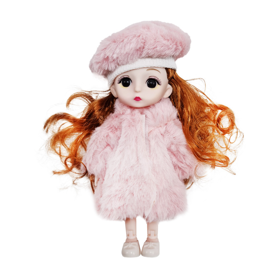 Дитяча лялька в береті C14 шарнірна, 15 см (Рожевий)