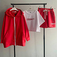 Детский костюм тройка кофта топ шорты WHYNOT корал комплект спортивный стильный для девочки подростка