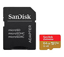 MicroSDXC (UHS-1 U3) SanDisk Extreme For Action Cams and Drones A2 64Gb class 10 V30 (R170MB/s,W80MB/s)