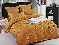 Плотное сатиновое постельное белье евро размера горчичного цвета + 4 наволочки SONIA