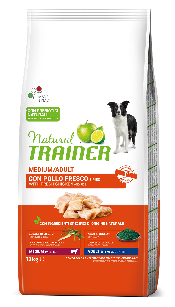 Сухий корм для собак середніх порід супер преміум NATURAL TRAINER з куркою та індичкою, 12 кг