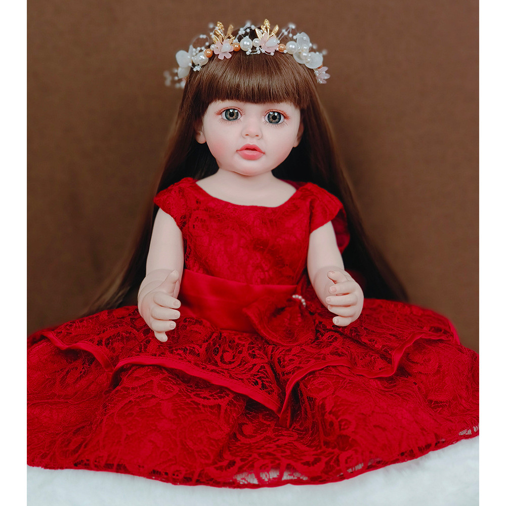 Велика лялька Реборн (Reborn) 55 см, гарна доросла дівчинка з вініл силіконовим тілом та довгим волоссям