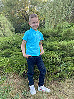 Футболка Поло для хлопчика дитяча, SmileTme, Смайл Тайм,, бірюзова