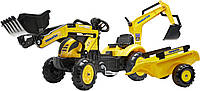 Детский педальный трактор с прицепом и 2 ковшами FALK KOMATSU 2076N на педалях для детей А9657-14