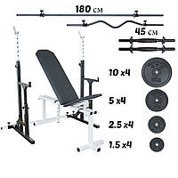 Комплект: скамья для жима, стойки, штанга прямая и с W-образным грифом + гантели 90 кг Б2721--15