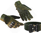 Тактичний набір 2в1: Ремінь з металевою пряжкою, Олива 140 см + Тактичні рукавички, Закриті Олива М, фото 4
