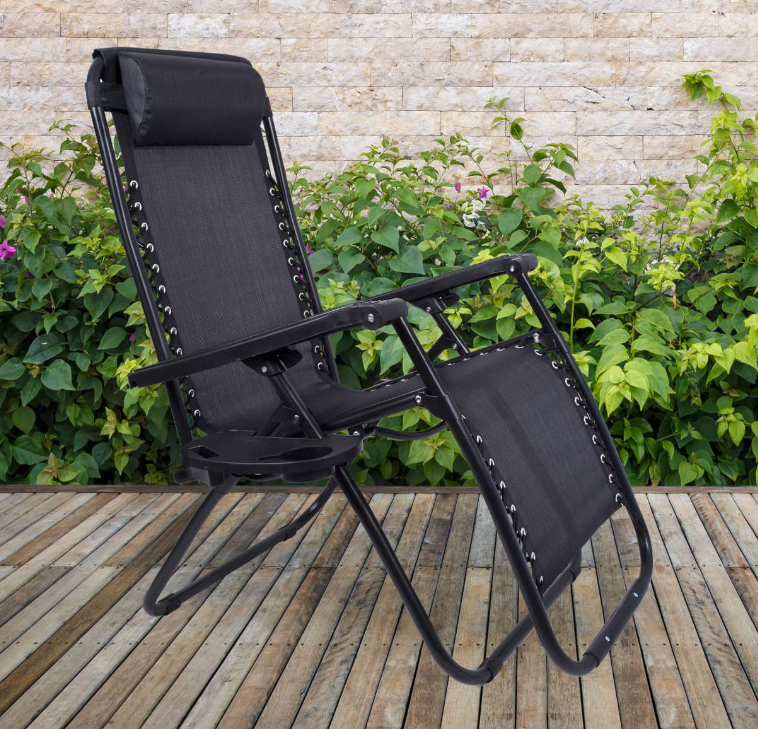 Садовое кресло шезлонг лежак Orion Zero Gravity Black с подголовником и подставкой под напитки Б2466-14 - фото 2 - id-p2189696306