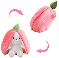 Мягкая игрушка трансформер Кролик Клубничка. зайчик в клубнике розовая, кролик плюшевый 2в1 розовый