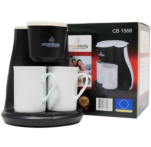 Крапельна кавоварка Crownberg Cb-1568 500 Вт + 2 Чашки, електрокавоварка для дому