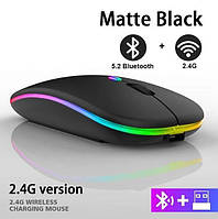 Беспроводная бесшумная мышь (мышка) BauTech Со светодиодной RGB подсветкой аккумуляторная Bluetooth + 2.4 ГГ