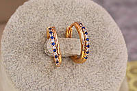 Сережки кільця Xuping Jewelry доріжка із синіх і білих з камінців 1,7 см золотисті