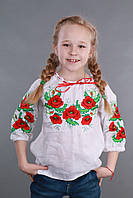 Вишиванка для дівчинки "Мак і Кріп " Українська традиційна дитяча вишиванка 110-146 см
