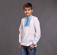 Вишиванка на хлопчика з блакитним орнаментом Дитяча нарядна сорочка для хлопчика в школу або садок