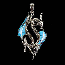 Срібний кулон дракон з бірюзою (Би114)