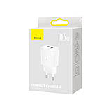 Мережевий зарядний пристрій Baseus Compact Charger 2U 10.5W EU White, 2 роз'єми USB, швидка зарядка, фото 6