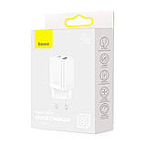 Мережевий зарядний пристрій Baseus Super Si Pro Quick Charger C+U 30W EU White, 2 порти USB+Type-C, фото 8