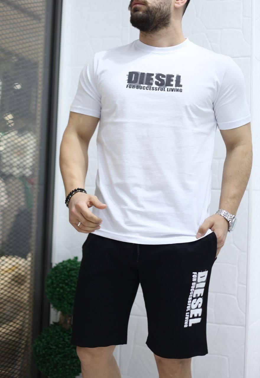 Чоловічий костюм шорти та футболка Diesel CK7905 білий, фото 1