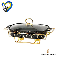 Мармит фарфоровый Cooking House прямоугольный со стеклянной крышкой на металлической подставке