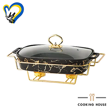 Марміт порцеляновий Cooking House прямокутний зі скляною кришкою на металевій підставці
